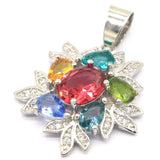 Aquamarine Green Peridot Rhodolite Garnet CZ Silver Pendant