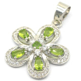 Pretty Flowers Green Peridot Aquamarine CZ Silver Pendant