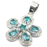 Pretty Flowers Green Peridot Aquamarine CZ Silver Pendant
