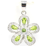 Pretty Flowers Green Peridot Aquamarine CZ Silver Pendant