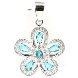 Pretty Flowers Green Peridot Aquamarine CZ Silver Pendant
