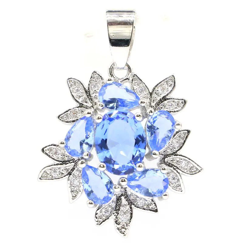 Romantic Pink Rhodolite Garnet Violet Tanzanite CZ Wedding Pendant