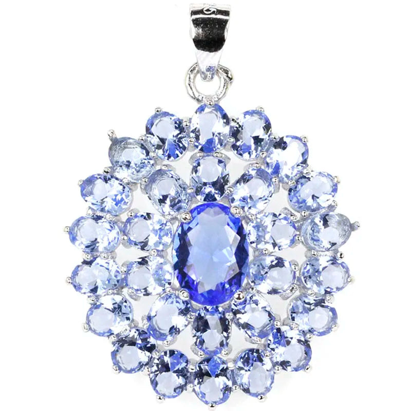 Deluxe Violet Tanzanite CZ Wedding 925 Solid Sterling Silver Pendant