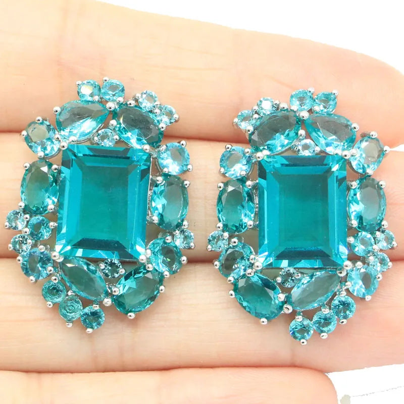 Rhodolite Garnet Citrine Peridot Aquamarine Silver Earrings