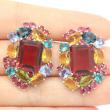 Rhodolite Garnet Citrine Peridot Aquamarine Silver Earrings