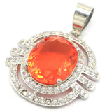 Orange Spessartine Garnet Aquamarine CZ Silver Pendant
