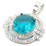 Orange Spessartine Garnet Aquamarine CZ Silver Pendant