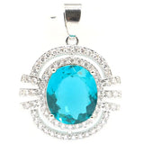Orange Spessartine Garnet Aquamarine CZ Silver Pendant
