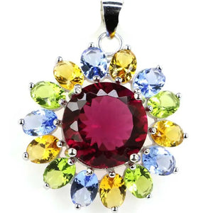 Golden Citrine Pink Tourmaline Violet Tanzanite Silver Pendant