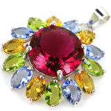 Golden Citrine Pink Tourmaline Violet Tanzanite Silver Pendant