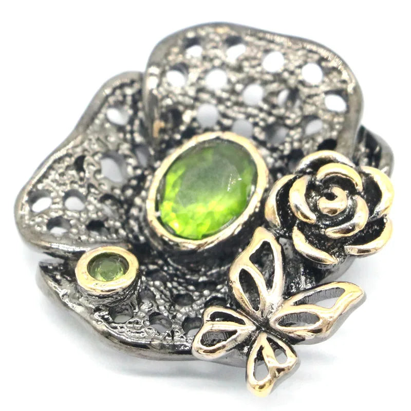 Bohemia Vintage Real Green Emerald Created Green Peridot Silver Pendant