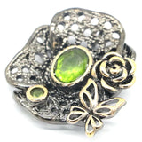 Bohemia Vintage Real Green Emerald Created Green Peridot Silver Pendant