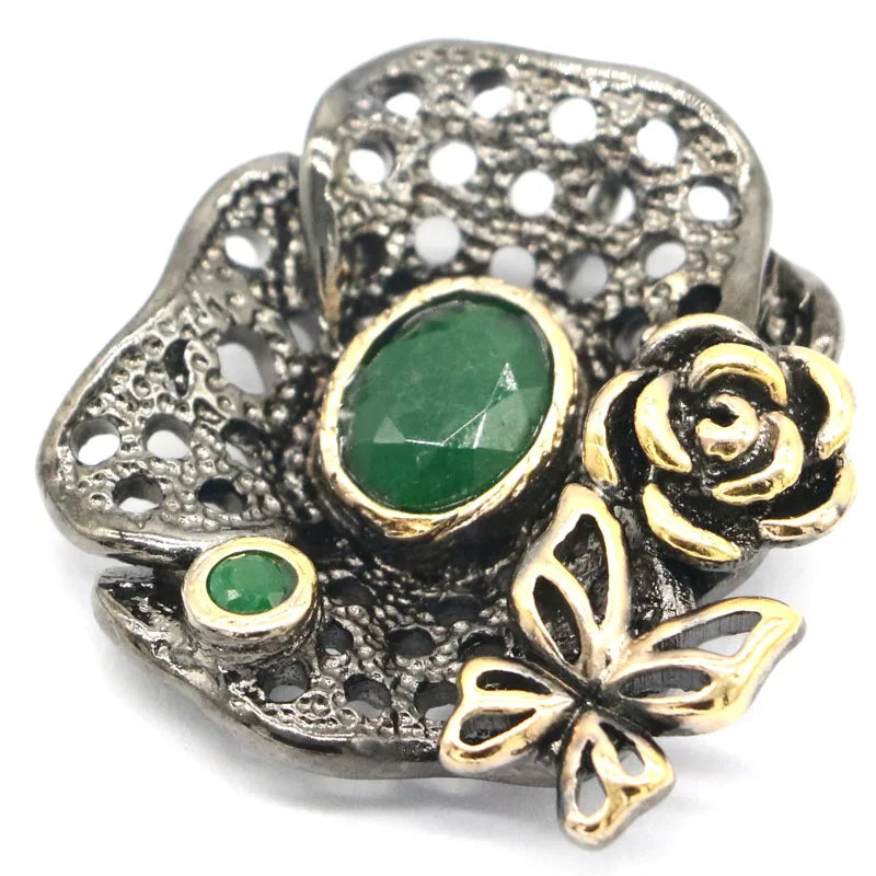 Bohemia Vintage Real Green Emerald Created Green Peridot Silver Pendant