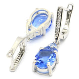 Lovely Drop Pink Tourmaline Tanzanite Aquamarine Silver Earrings