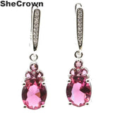 Lovely Drop Pink Tourmaline Tanzanite Aquamarine Silver Earrings
