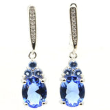 Lovely Drop Pink Tourmaline Tanzanite Aquamarine Silver Earrings