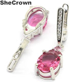 Lovely Drop Pink Tourmaline Tanzanite Aquamarine Silver Earrings