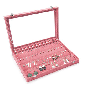 Earring Holder Organizer Velvet Jewelry Tray Display Case Storage Box Stud-Pink