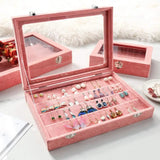 Earring Holder Organizer Velvet Jewelry Tray Display Case Storage Box Stud-Pink