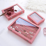 Earring Holder Organizer Velvet Jewelry Tray Display Case Storage Box Stud-Pink