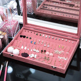 Earring Holder Organizer Velvet Jewelry Tray Display Case Storage Box Stud-Pink