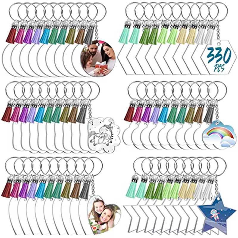 330 PCS Acrylic Blanks 6 Shapes Clear Acrylic Blanks for Vinyl Tassels