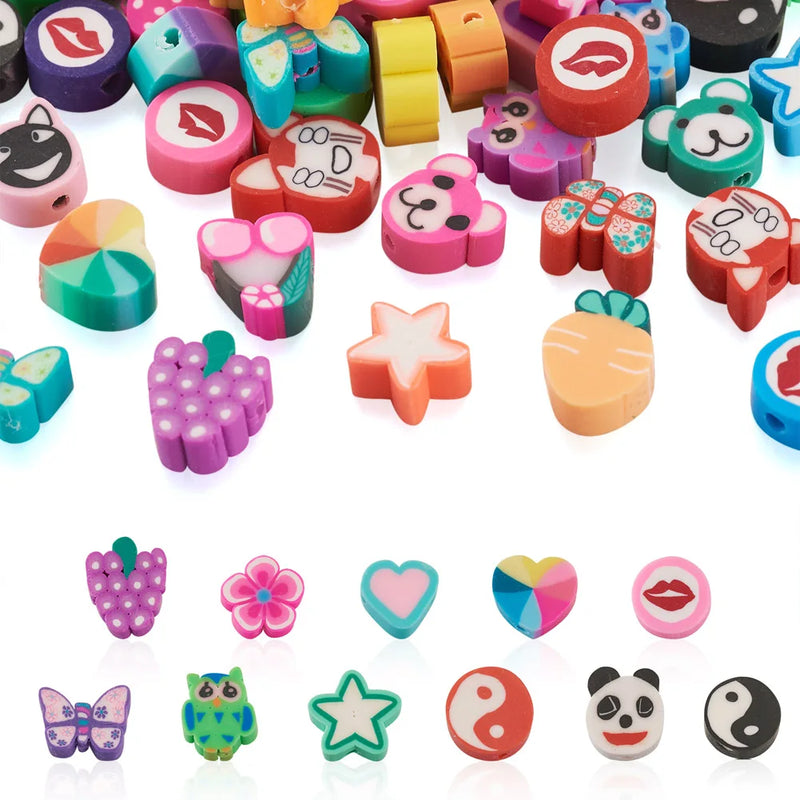 330Pcs Mixed Polymer Clay Beads Animal/Star/Flower/Butterfly/Fruit Spacer Bead