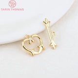 6 Sets 24K Plated Brass Heart Bracelet Toggle Clasps