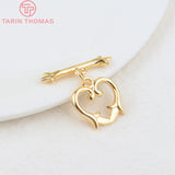 6 Sets 24K Plated Brass Heart Bracelet Toggle Clasps