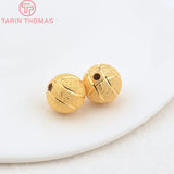 10PCS 12MM Hole 2MM 24K Brass Matte Volleyball Beads DIY Jewelry Findings