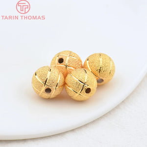 10PCS 12MM Hole 2MM 24K Brass Matte Volleyball Beads DIY Jewelry Findings
