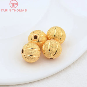 10PCS 12MM Hole 2MM 24K Brass Matte Volleyball Beads DIY Jewelry Findings