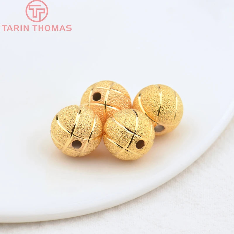 10PCS 12MM Hole 2MM 24K Brass Matte Volleyball Beads DIY Jewelry Findings