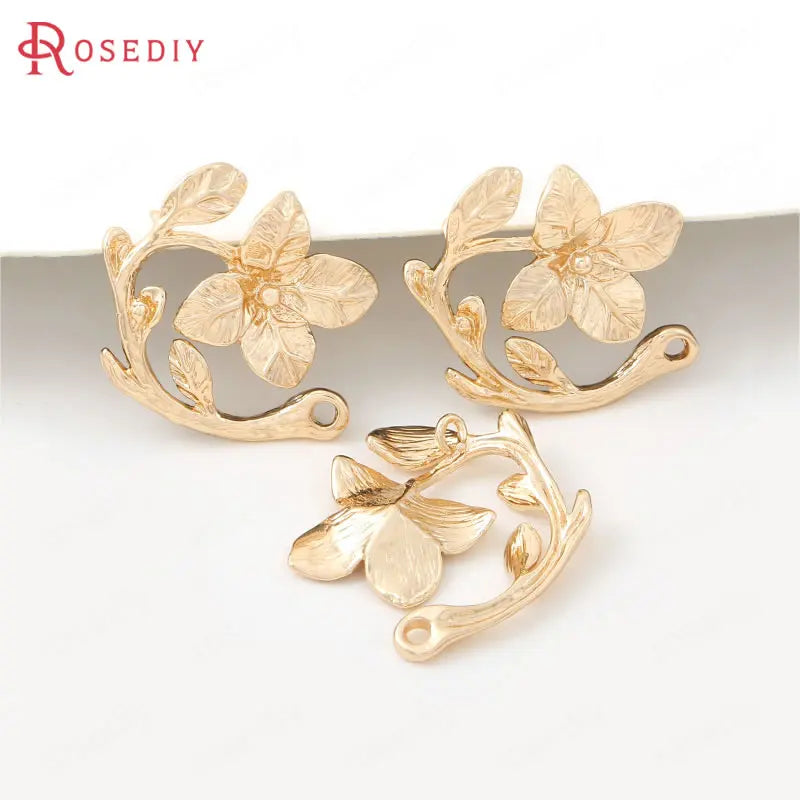 10PCS 22x23MM High Champagne Brass Flower Charms Pendants DIY Jewelry Findings