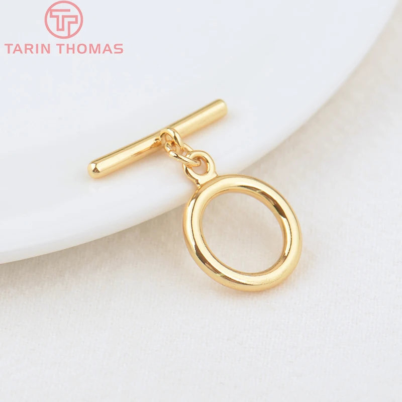 6 Sets Brass Round Toggle Clasps Gold Plated Bracelet Jewelry Making Findings