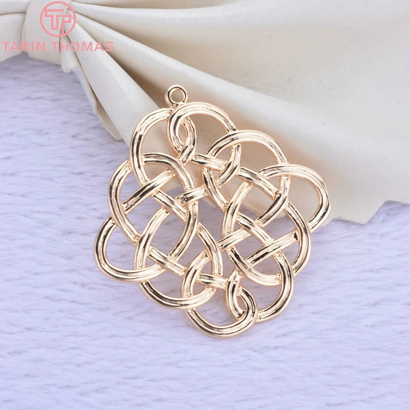 6PCS Brass 24K Champagne Square Chinese Knot Connect Charms Pendants
