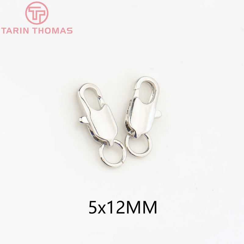 6PCS 5x12MM 24K Plated Brass Rectangle Lobster Clasps Necklace Clasps