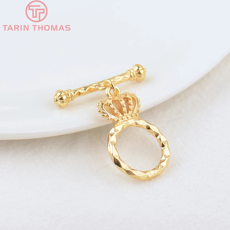 6 Sets 24K Plated Brass Crown Bracelet Toggle Clasps DIY Jewelry Accessories