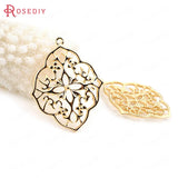6PCS 33x26MM 24K Brass Prismatic Flower Charms Pendants