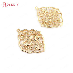 6PCS 33x26MM 24K Brass Prismatic Flower Charms Pendants