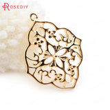 6PCS 33x26MM 24K Brass Prismatic Flower Charms Pendants