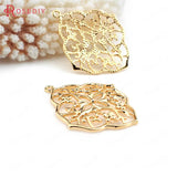 6PCS 33x26MM 24K Brass Prismatic Flower Charms Pendants