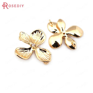 6PCS 18*17MM 24K Brass Zircon Flower Charms Pendants DIY Jewelry Findings