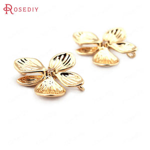 6PCS 18*17MM 24K Brass Zircon Flower Charms Pendants DIY Jewelry Findings