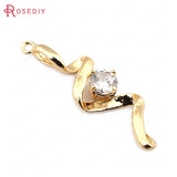 6PCS 32*11MM 24K Brass Zircon Snake Charms Pendants Jewelry Findings