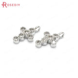 6PCS 10*6MM 24K Brass Zircon Cross Charms Pendants DIY Jewelry Findings