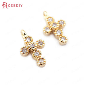 6PCS 10*6MM 24K Brass Zircon Cross Charms Pendants DIY Jewelry Findings