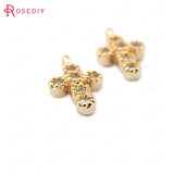 6PCS 10*6MM 24K Brass Zircon Cross Charms Pendants DIY Jewelry Findings