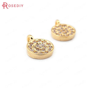 6PCS 9.5*7MM 24K Brass Zircon Round Charms Pendants DIY Jewelry Findings