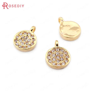 6PCS 9.5*7MM 24K Brass Zircon Round Charms Pendants DIY Jewelry Findings